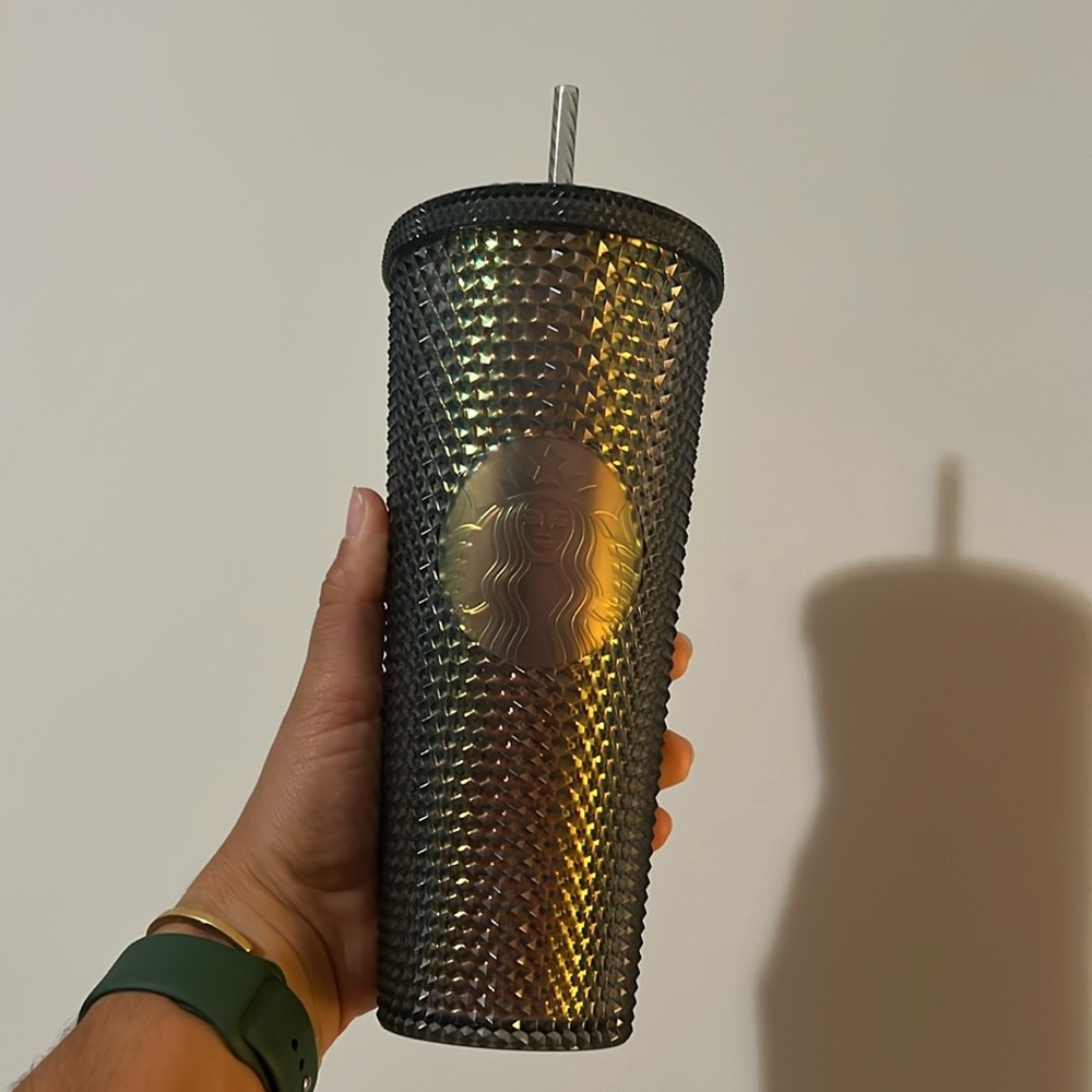 NEW Starbucks Limited Edition Gold Black Dark Studded Cold Cup Tumbler 24oz